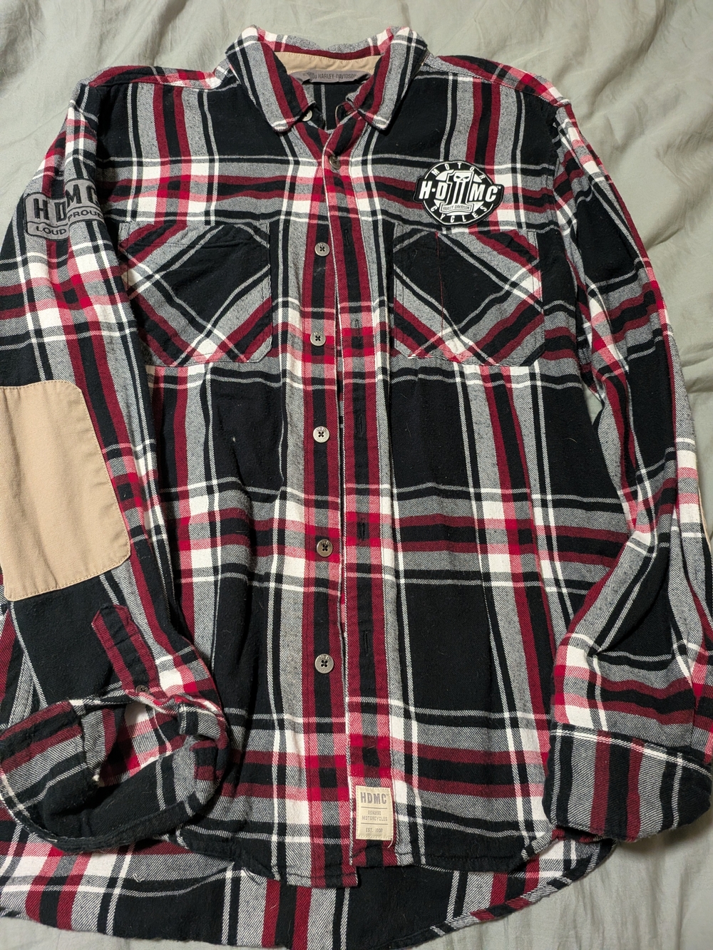 Harley-Davidson Woman's Black, Red & White Plaid Button-Down Shirt